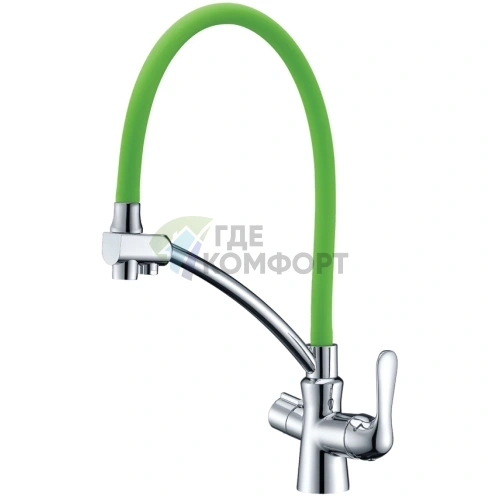 Смеситель Lemark Comfort LM3070C для кухни: хром с зеленым акцентом - фото 1
