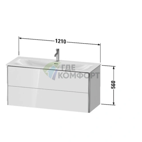Тумба подвесная Duravit XSquare 234412 с 2 ящиками, 560x1210x478 мм, белый глянец (XS432602222) - фото 2