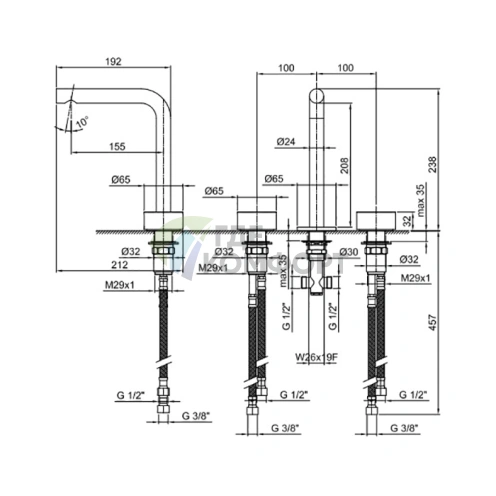 Смеситель для раковины Fantini AF/21 с тремя отверстиями, без донного клапана, хром (27 02 A206WF) - фото 2