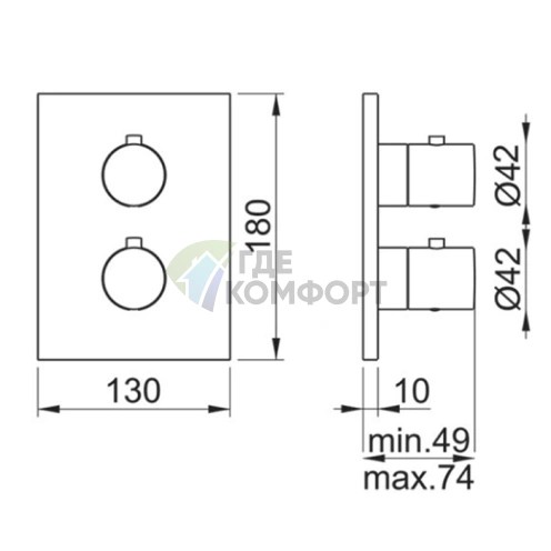 Термостат Almar ROUND ON SQUARE CORE на 3 потребителя, хром (E176883.CR) - фото 2