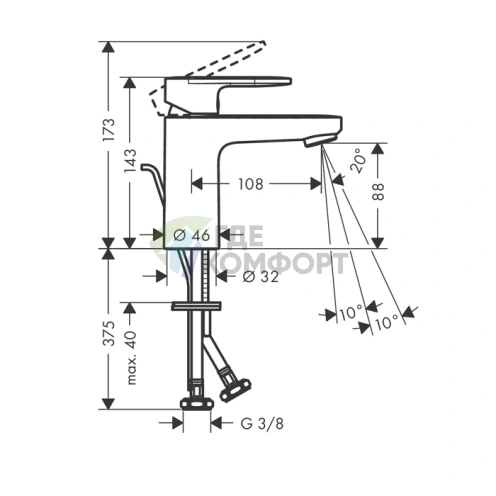 Смеситель для раковины Hansgrohe Vernis Blend матовый черный с донным клапаном (71585670) - фото 2