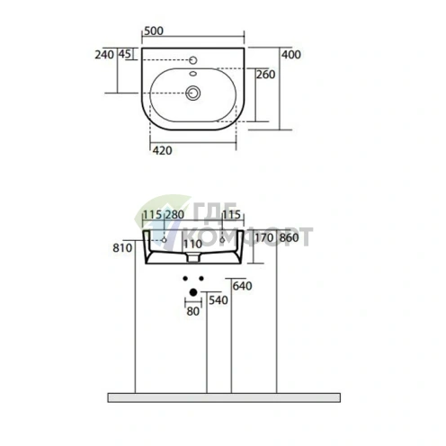 Раковина Kerasan Flo 50x40 белая с отверстием под смеситель (314101*1) - фото 2