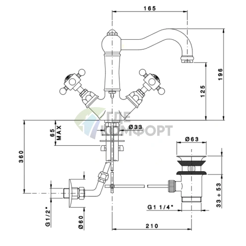 Смеситель для раковины Nicolazzi Dames Anglaises с двумя ручками и донным клапаном, хром (1432CR18) фото 2