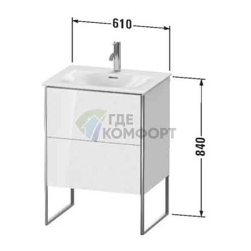 Напольная тумба под раковину Duravit XSquare 234463 с 2 ящиками и регулируемыми ножками, цвет Flannel Grey (XS452209090) - фото 2