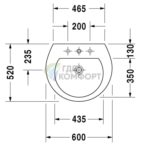 Раковина Duravit Darling New 600x520 мм с отверстием под смеситель, белая (2621600000) - фото 2