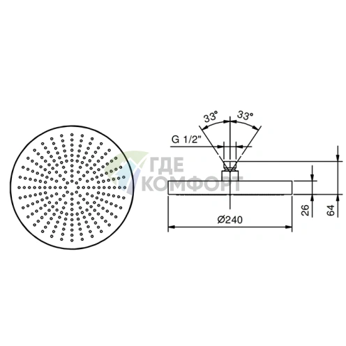 Верхний душ Fantini Nostromo 24 см из нержавеющей стали (86 93 8083) - фото 2