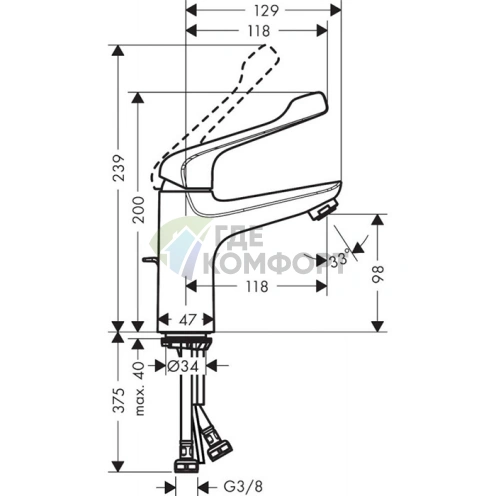 Смеситель для раковины Hansgrohe Novus Care с донным клапаном, хром (71921000) - фото 2