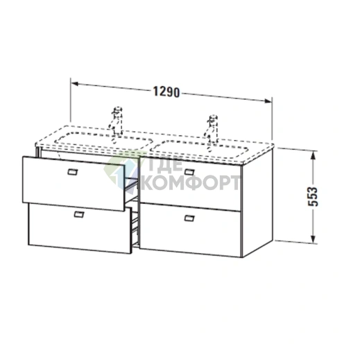 Подвесная тумба Duravit Brioso под раковину с 4 ящиками, белая матовая, 1290x479x553 мм (BR410601018) - фото 2