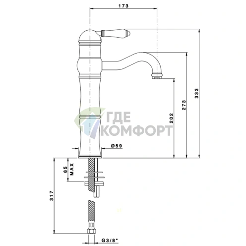 Однорычажный высокий смеситель для раковины Nicolazzi P.m. Blanc с белой керамической ручкой в цвете тёмная бронза (3472DB76) - фото 2