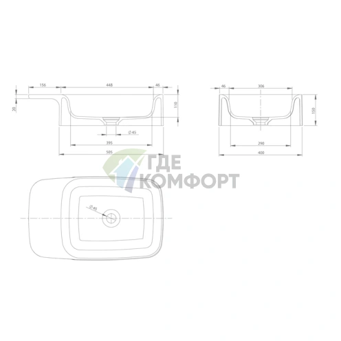 Раковина настольная KNIEF Pride 67x40x15 см, белая матовая, без отверстия под смеситель - фото 2