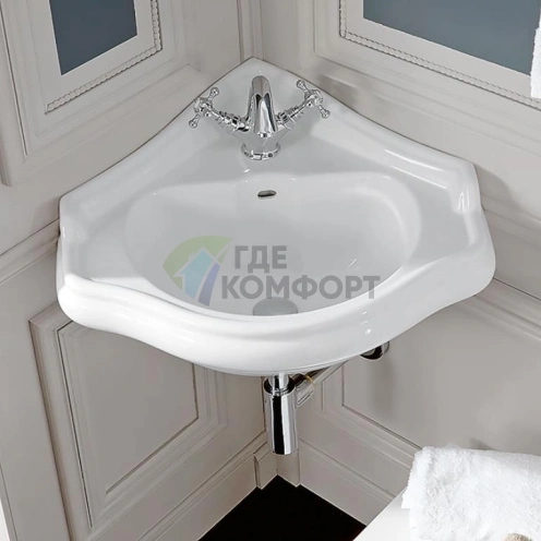 Раковина угловая KERASAN Retro белая 40х40х56 см с 1 отв. под смеситель (103201*1) - фото 1