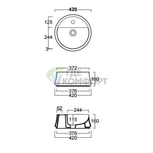 Накладная раковина SIMAS Sharp 42 см с отверстием под смеситель - фото 2