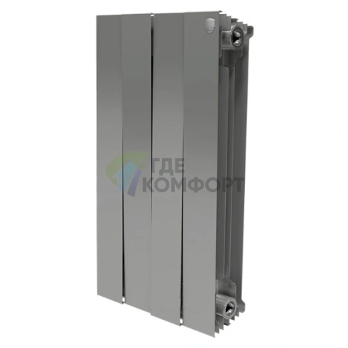 Радиатор биметаллический Royal Thermo Piano Forte 500 Silver Satin 4 секции-серебристый - фото 1