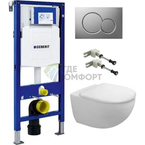 Комплект Система инсталляции для унитазов Geberit Duofix UP320 111.300.00.5 + Кнопка смыва Geberit Sigma 01 115.770.46.5 матовый хром + Крышка-сидень - фото 1