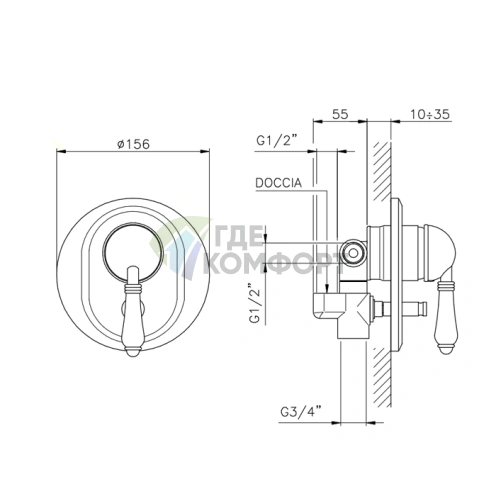Встраиваемый смеситель для душа Nicolazzi P.m. Blanc с переключением между двумя источниками, керамическими ручками и покрытием хром (3460CR76) - фото 2