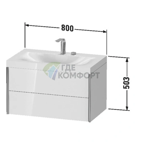 Подвесная тумба Duravit XViu с раковиной, 2 ящика, цвет Dark Brushed Oak/чёрный матовый (XV4615EB272P) - фото 2