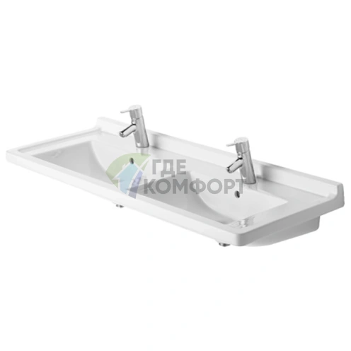 Раковина Duravit Starck 3 двойная 1300x485 мм с двумя отверстиями под смеситель и переливом, белый (865160000) - фото 8