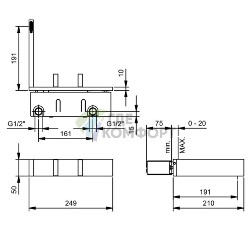 Смеситель для раковины Fantini AK/25 встраиваемый без донного клапана, цвет Matt Gun Metal PVD (48 P5 T213B) - фото 2