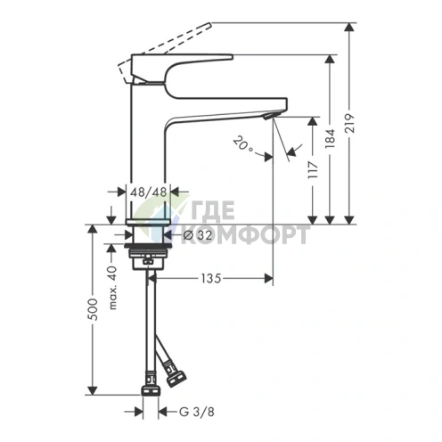 Смеситель для раковины Hansgrohe Metropol 110 с донным клапаном, хром (32507000) - фото 2