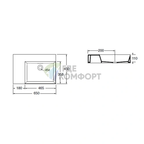 Подвесная раковина AZZURRA ELEGANCE Squared 60x45 см белая без отверстия - фото 2