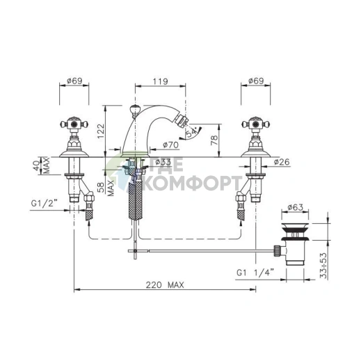 Смеситель для биде Nicolazzi Le Pietre на 3 отверстия, хром (2115CR09) - фото 2