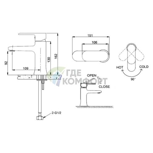 Смеситель Bravat Opal F1125183CP для раковины с высоким изливом - фото 2