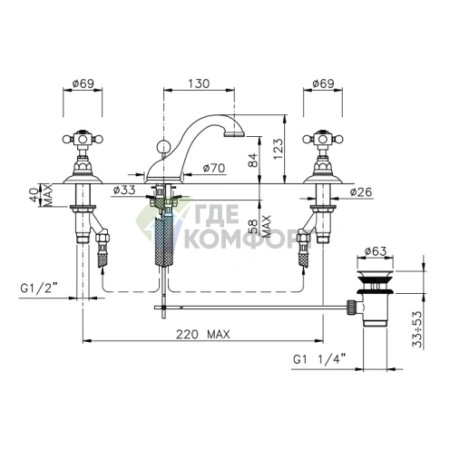 Смеситель для раковины Nicolazzi Half Dome Crystal с автоматическим сливом и позолотой (1408GB93) - фото 2