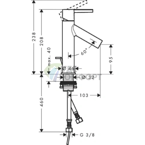 Смеситель для раковины AX Starck 100 хром: одно отверстие, излив 103 мм с донным клапаном (10001000) - фото 2