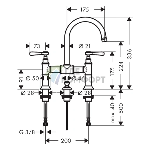Смеситель для раковины AX Montreux 220 мм, полированный черный хром (16511330) - фото 2