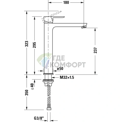 Смеситель для раковины Duravit A.1 высокий, хром, с донным клапаном (A11040001010) - фото 2