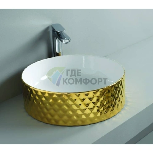 Раковина Artceram ROMBO накладная 44 см без отв под смесительитель без слив перелива цвет белый-золото - фото 1