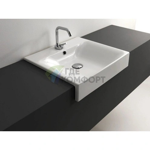 Раковина KERASAN Cento 50x45 полувстраиваемая белая с 1 отверстием под смеситель (3546bi*1) - фото 2