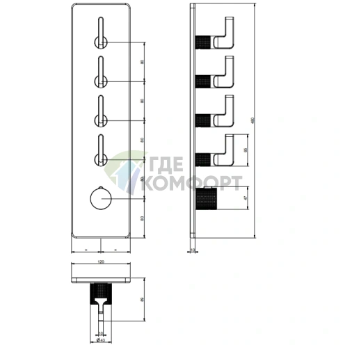 Встраиваемый термостатический смеситель GESSI INCISO на 4 источника с резьбой 3/4 в золотом цвете (58208#246) - фото 2