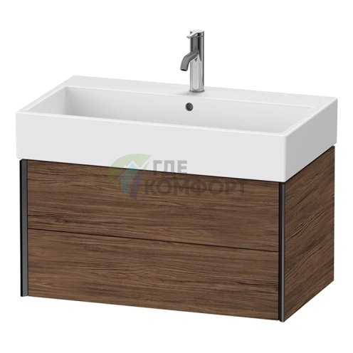Тумба подвесная Duravit XViu с 2 ящиками для раковины, цвет walnut dark/черный матовый (XV43360B221) - фото 1