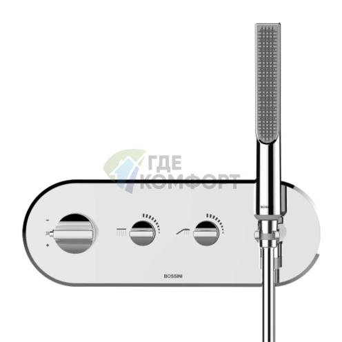 BOSSINI APICE Настенный термостатический смеситель на 2 выхода с ручным душем и шлангом Cromolux 150 см, хром (Z00523.030) - фото 1