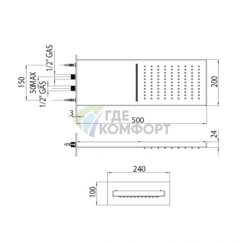 Душевая панель BOSSINI MANHATTAN: 2 режима, черный матовый (I00570.073) - фото 2