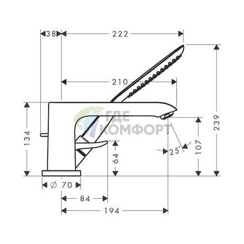 Смеситель Hansgrohe Metris для установки на борт ванны - фото 4