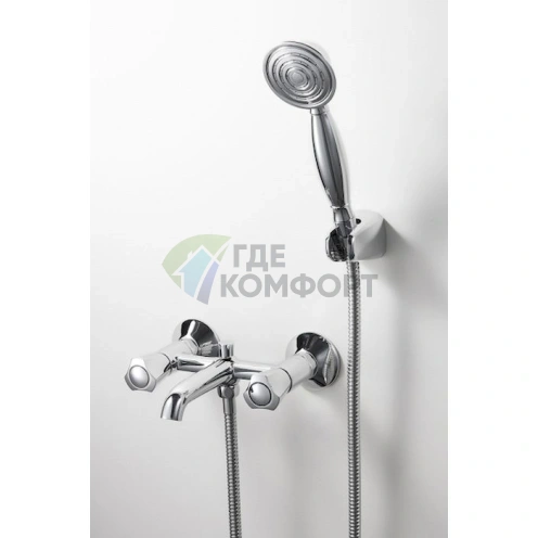 Смеситель для ванны с душем Bravat Duo F6133186CP-B-RUS в цвете шампань - фото 3