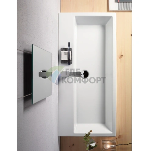 Раковина GSI Kube 100x47 см с переливом, 1 отверстие, белая - фото 1