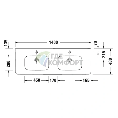 Раковина Duravit DuraStyle подвесная 140x48см двойная по 1 отв цвет белый - фото 2