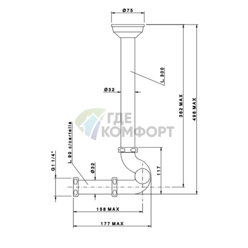 Сифон Nicolazzi Complementi S 1 1/4 для биде золото без донного клапана (5569GB) - фото 2