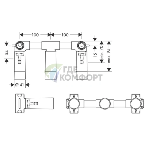 Встраиваемая часть настенного смесителя AXOR на 3 отверстия (10303180) - фото 2
