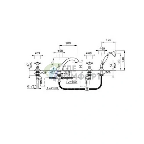 Смеситель для ванны Nicolazzi с ручным душем, 4 отверстия, цвет тёмная бронза (1404BZ78) - фото 2