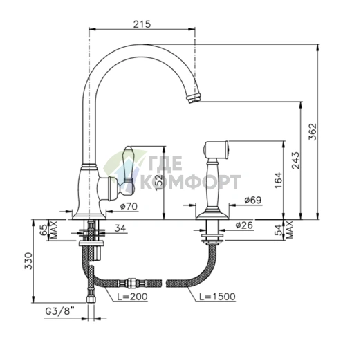 Смеситель для кухни Nicolazzi Cucina El Capitain с выдвижной лейкой, хром (3456WSCR75C) - фото 2