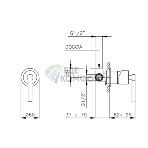 Встраиваемый смеситель для душа Nicolazz Mac Kinley 05 на одно отверстие в хромированном исполнении (3706CR29M) - фото 2