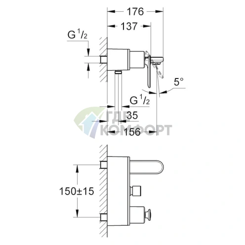 Смеситель Grohe Veris для ванны с душем - фото 3