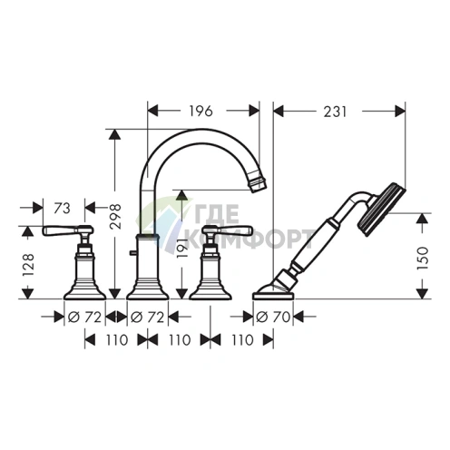 Смеситель для ванны AX Montreux матовый черный хром (16554340) - фото 2