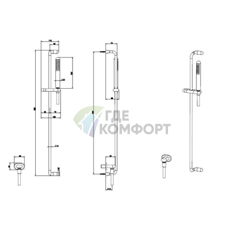 Душевая штанга Gessi Goccia с ручным душем и настенным выводом в черном цвете (33642#299) - фото 2