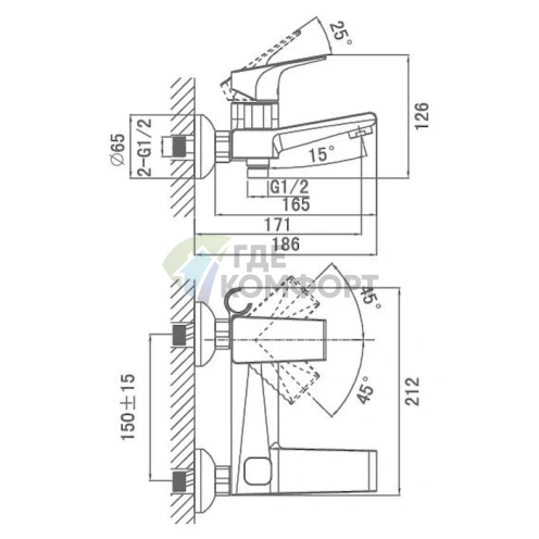 Смеситель для ванны с душем D K Hertz Rhein DA1293201 из латуни - фото 2