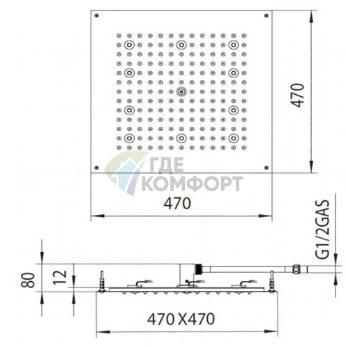 Верхний душ BOSSINI DREAM-CUBE 470x470 мм с LED RGB подсветкой и хромотерапией (H37456.030) - фото 2